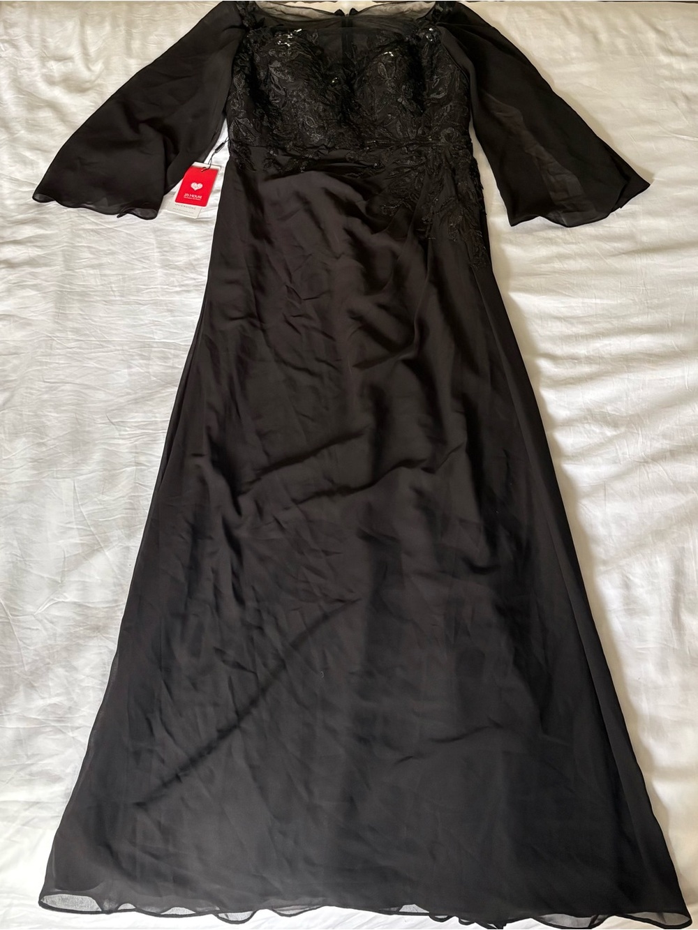 JJs House Black Sequin Bodice Maxi Dress with Sheer Sleeves